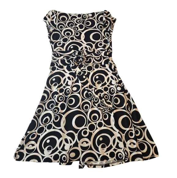 Sinquanone Black and Cream Circle Pattern Wrap Dress T2 - Picture 2 of 5